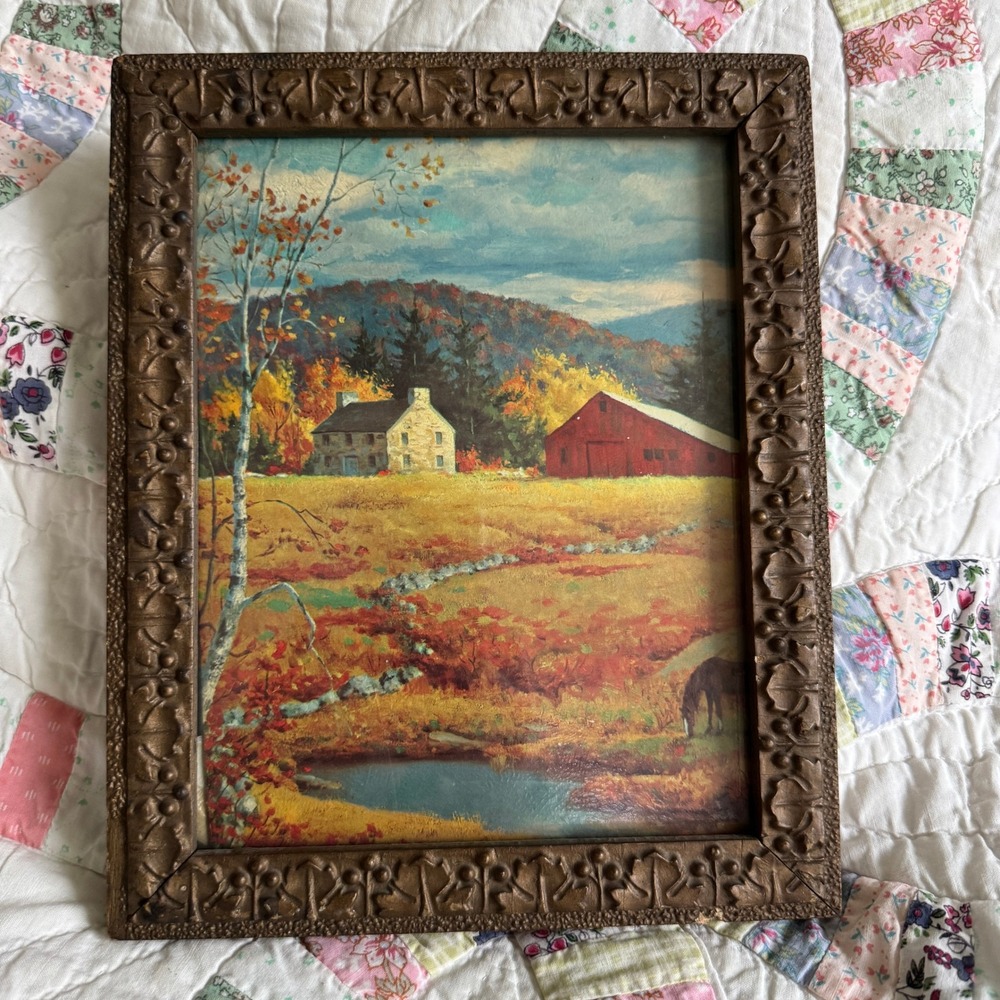 Walter Brightwell Autumn Pasture Vintage Framed Print New England Landscape Art
